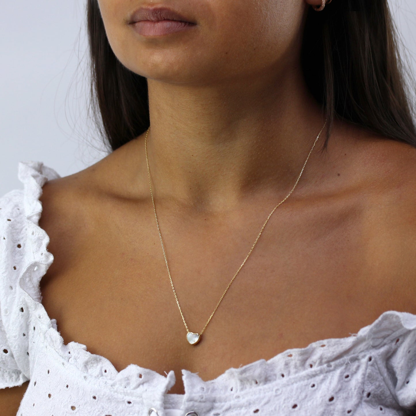 Collier cœur en argent sterling plaqué or et nacre