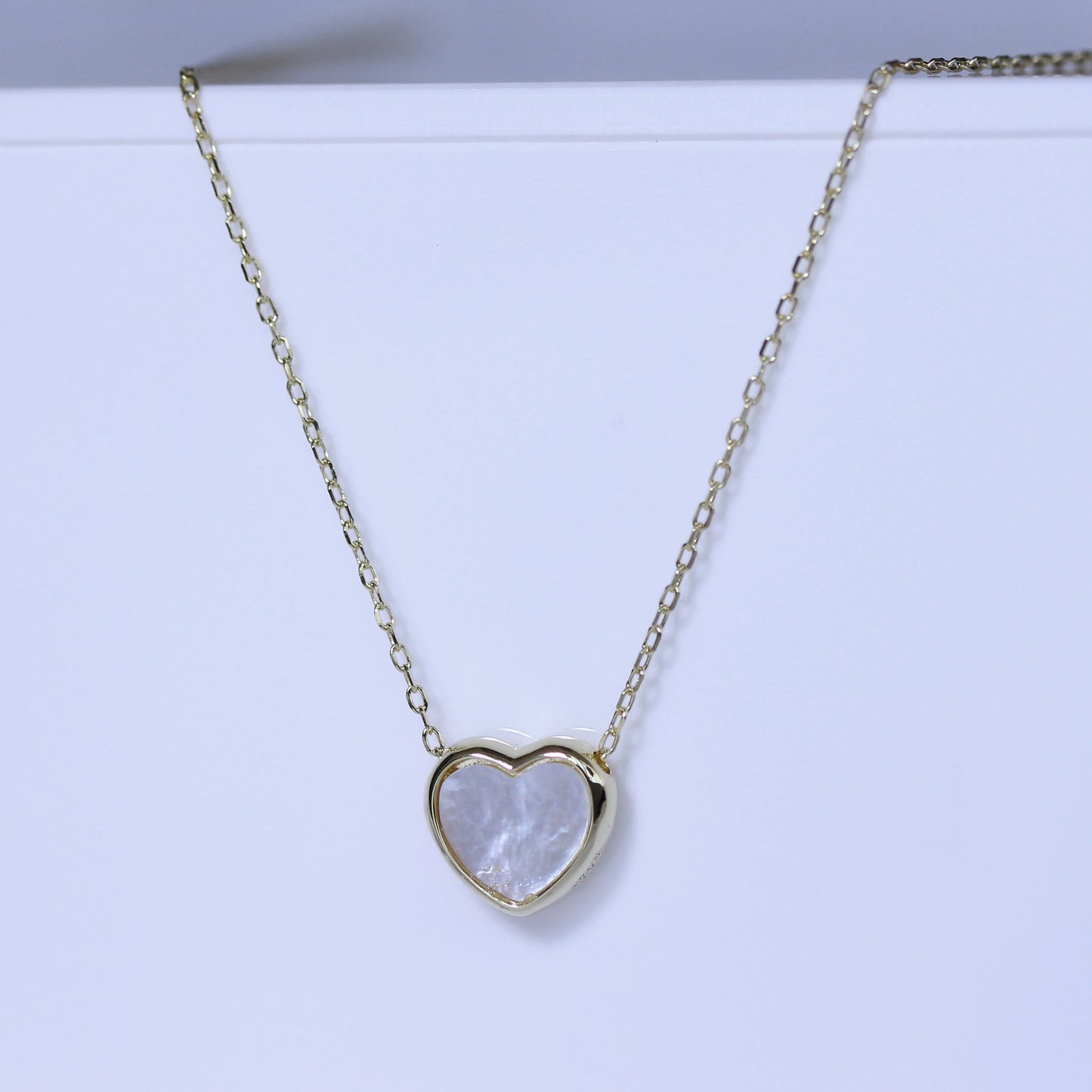 Collier cœur en argent sterling plaqué or et nacre
