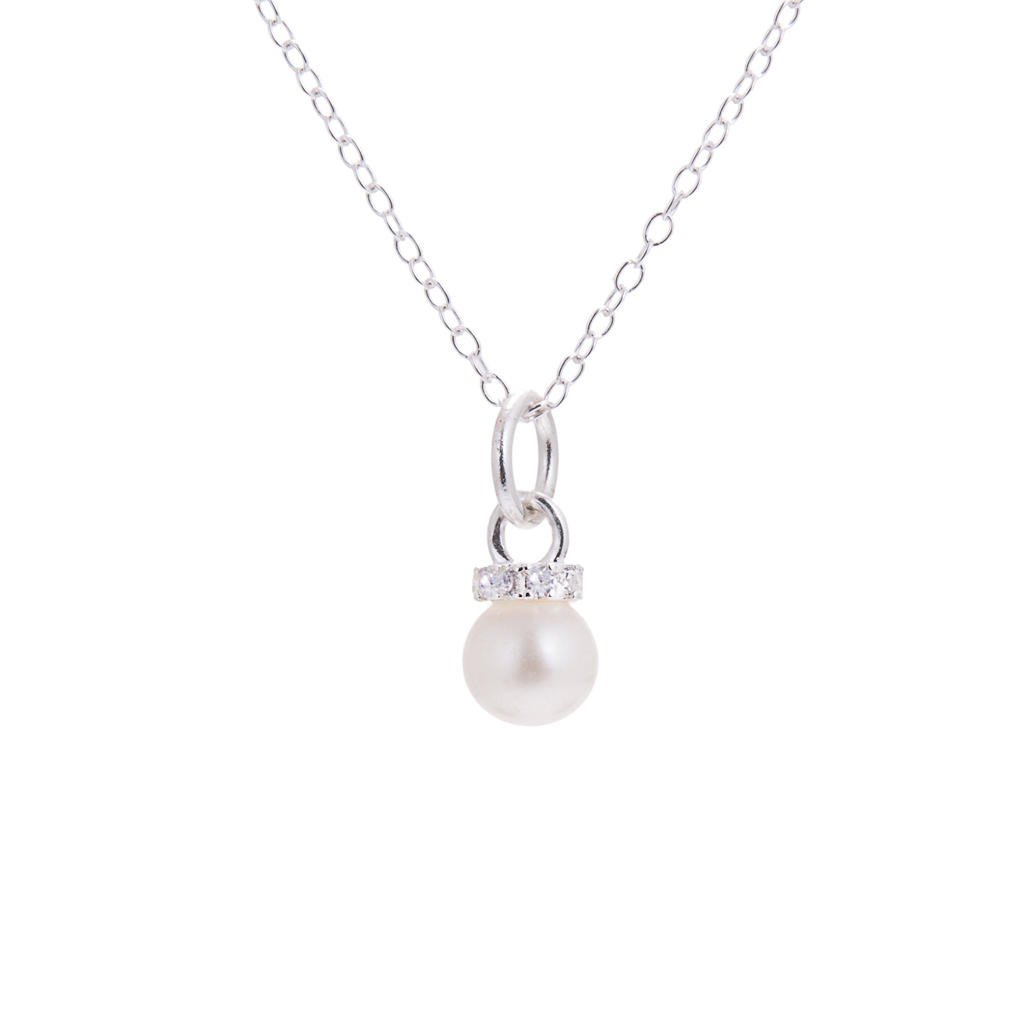 Collier en argent sterling avec zircones cubiques et perles - 14 à 32 pouces