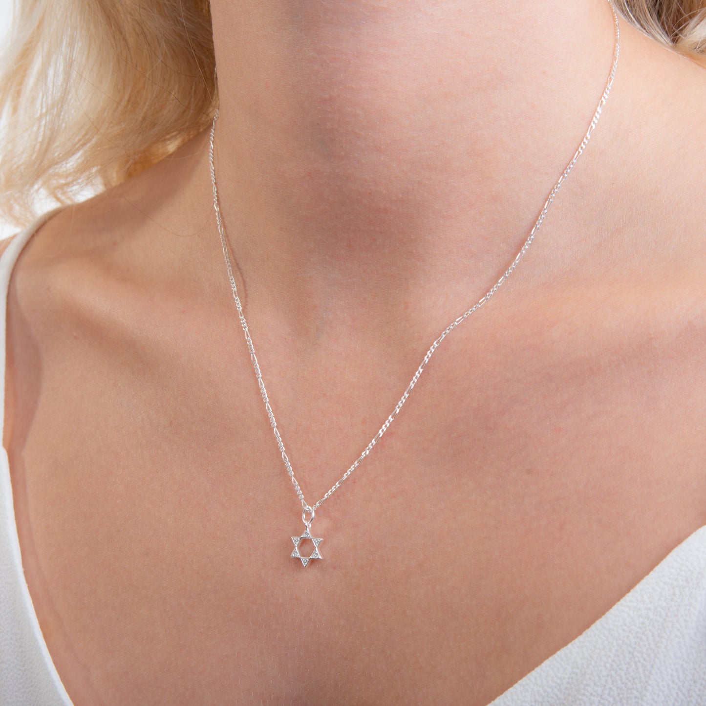 Collier étoile de David en argent sterling et cristal CZ de 14 à 32 pouces