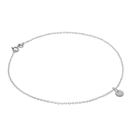 Bracelet de cheville Belcher en argent sterling avec mini étiquette ronde - 25,4 cm