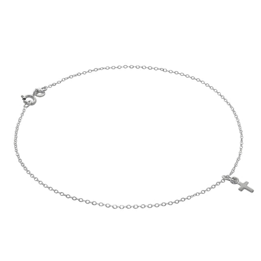 Bracelet de cheville en argent sterling avec mini croix Belcher unie - 25,4 cm