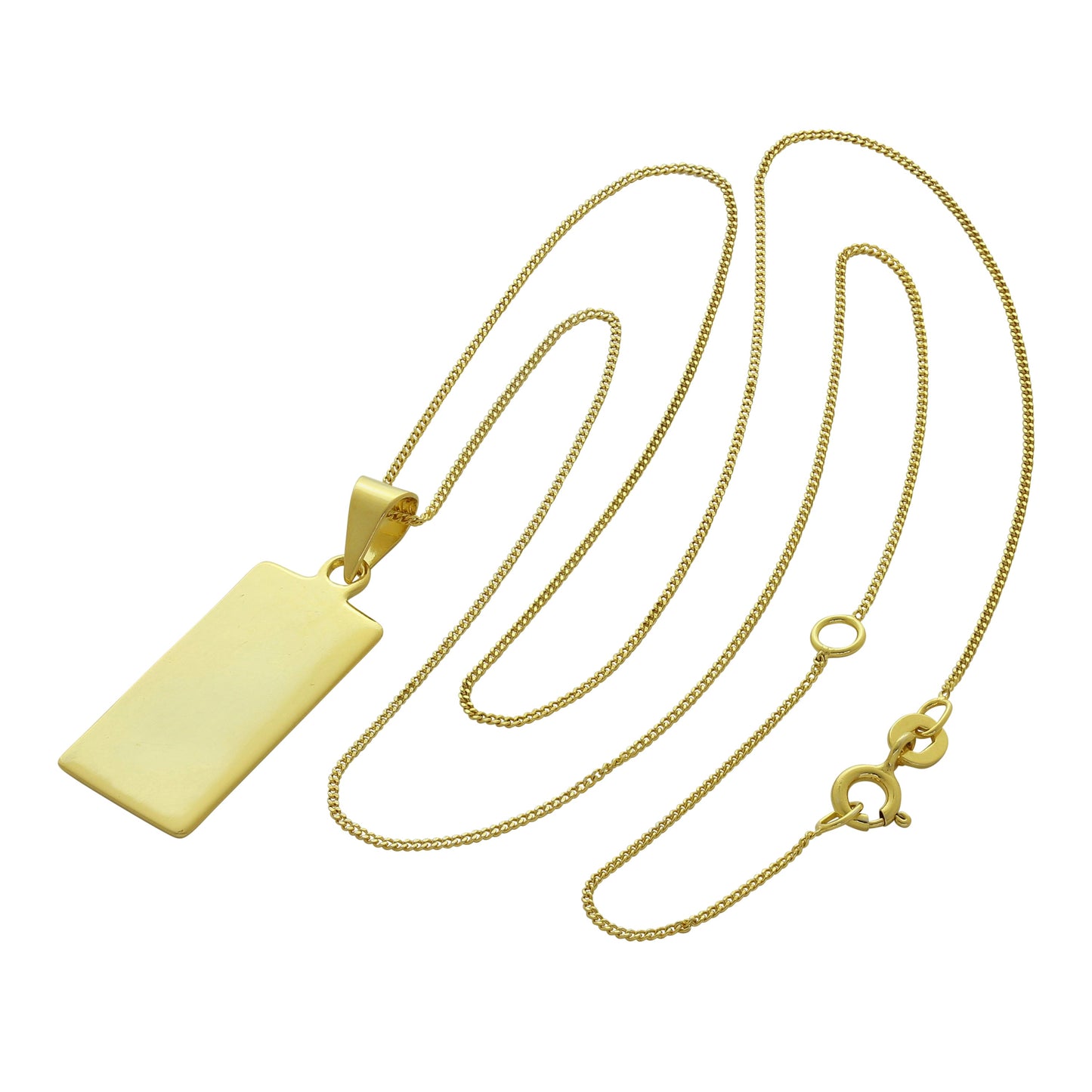Collier rectangulaire en argent sterling plaqué or gravable 14-32"