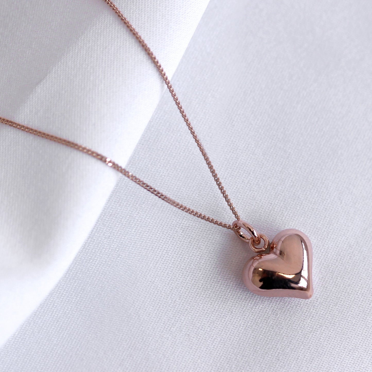 Collier cœur gonflé en argent sterling plaqué or rose de 35 à 81 cm