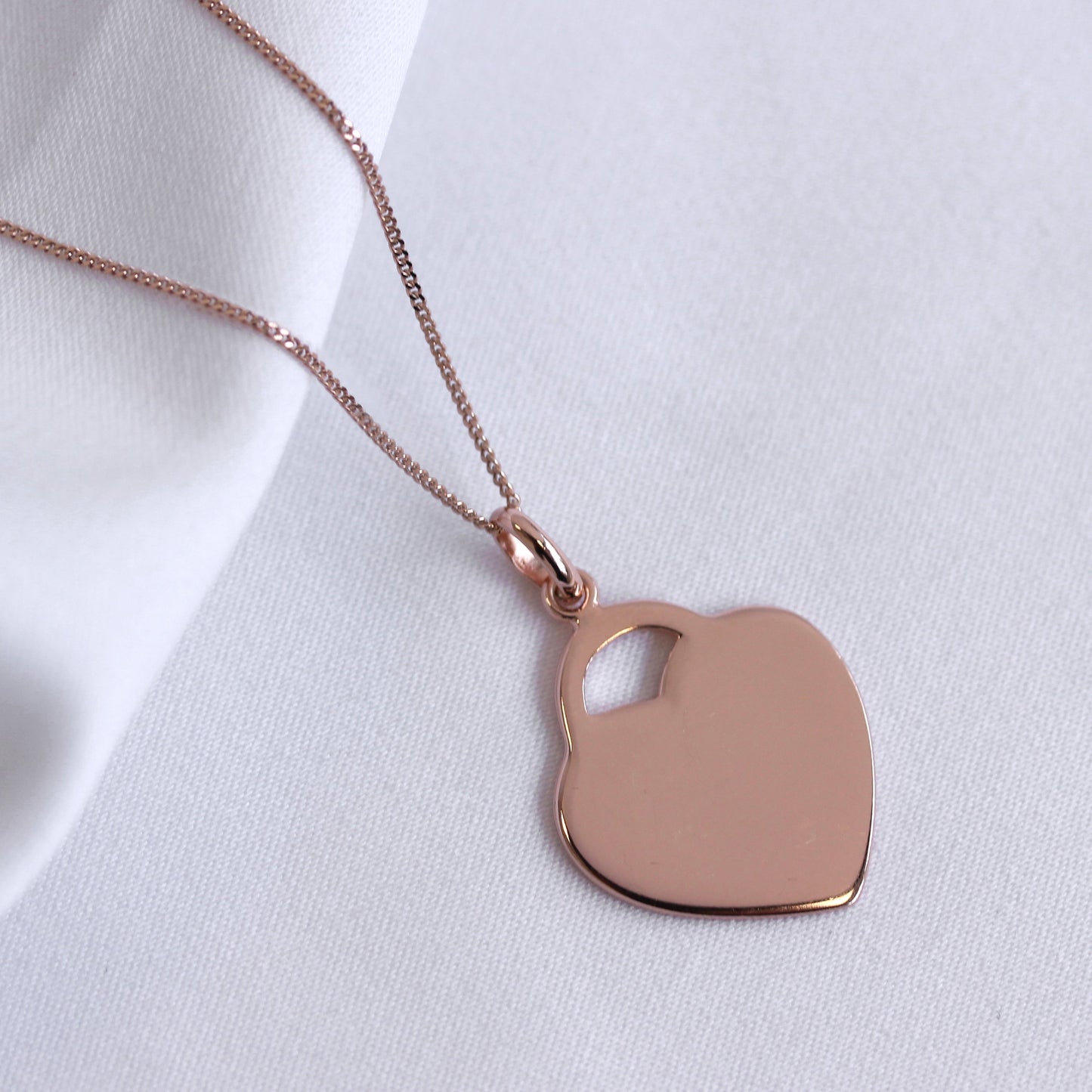 Collier en argent sterling plaqué or rose avec cœur gravable de 35 à 81 cm