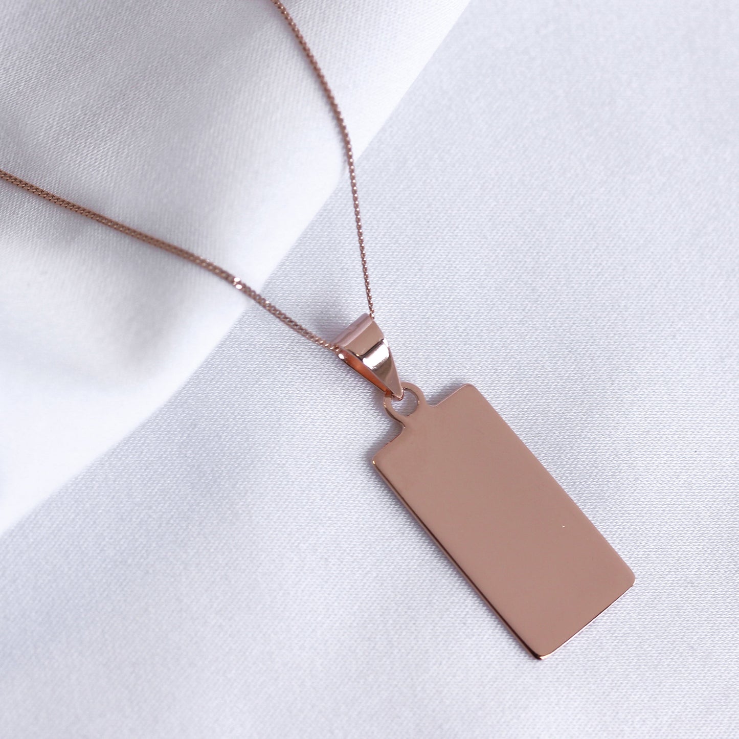 Collier rectangulaire en argent sterling plaqué or rose, gravable, 14 à 32 pouces