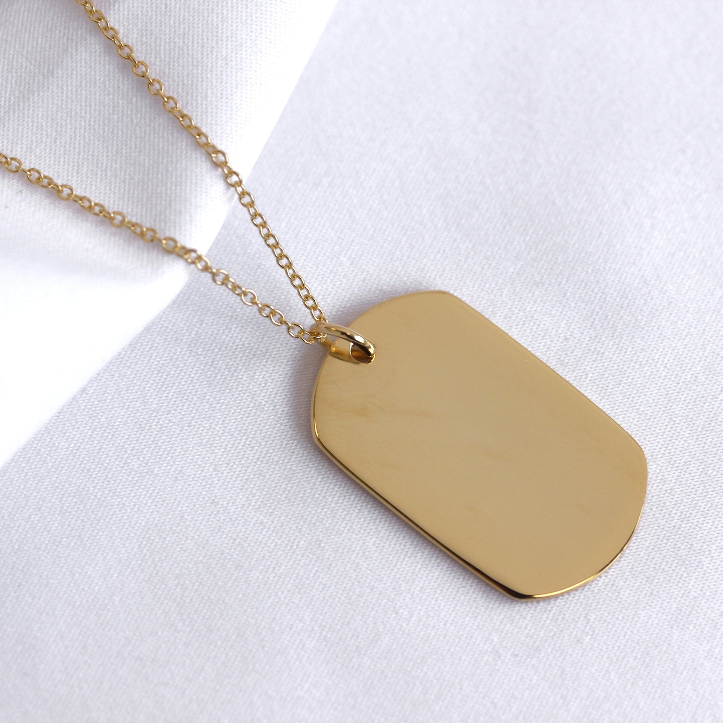 Grand collier en argent sterling plaqué or avec plaque d'identité militaire (40 à 60 cm)