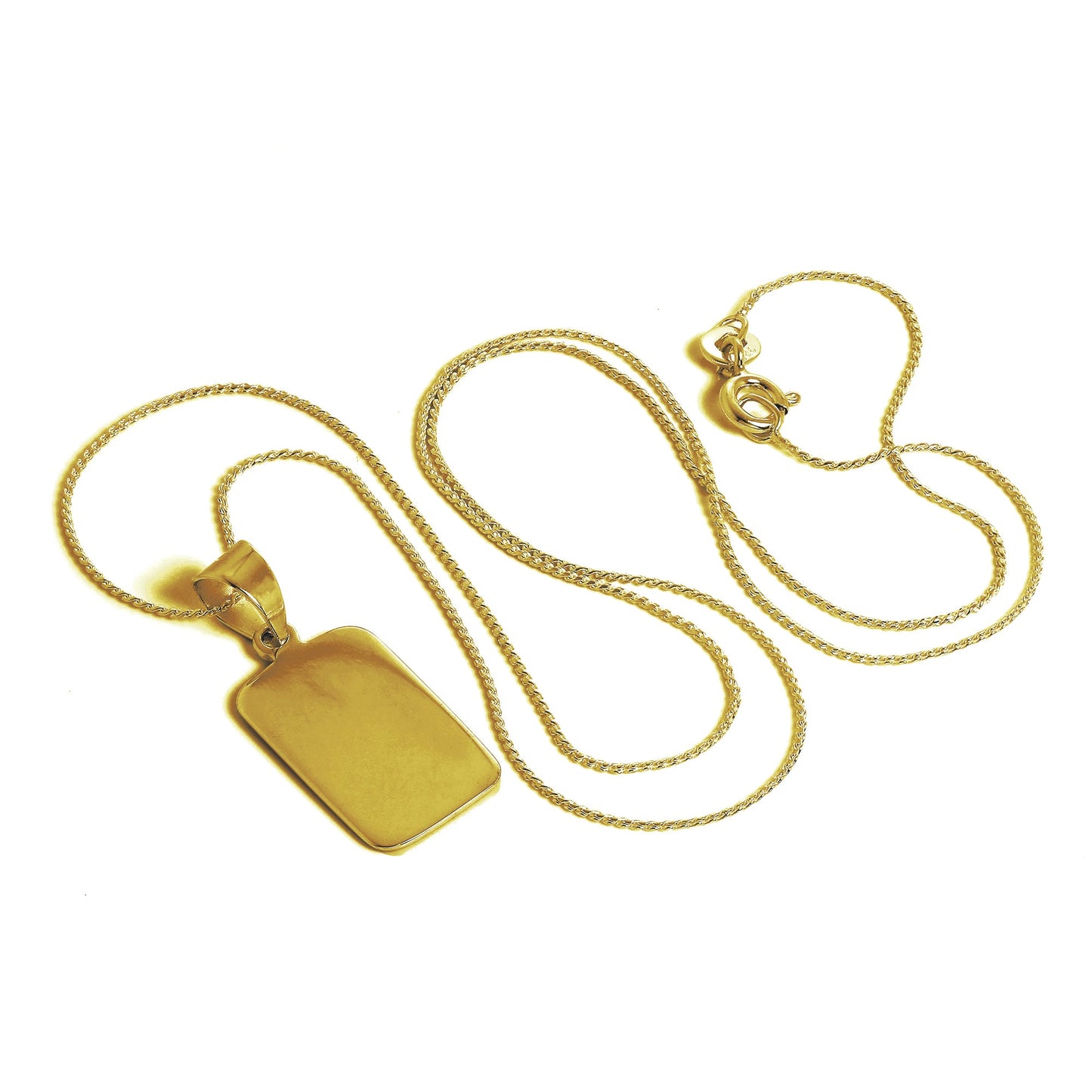 Collier rectangulaire en argent sterling plaqué or gravable