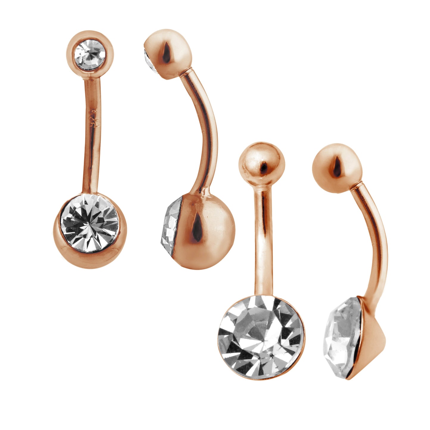 Lot de 2 piercings de nombril en argent sterling plaqué or rose et zircones cubiques