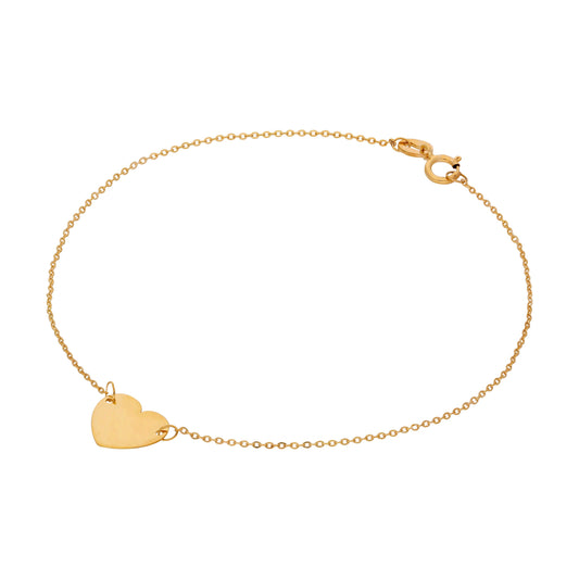 Bracelet cœur gravable en or fin 9 carats de 18 cm