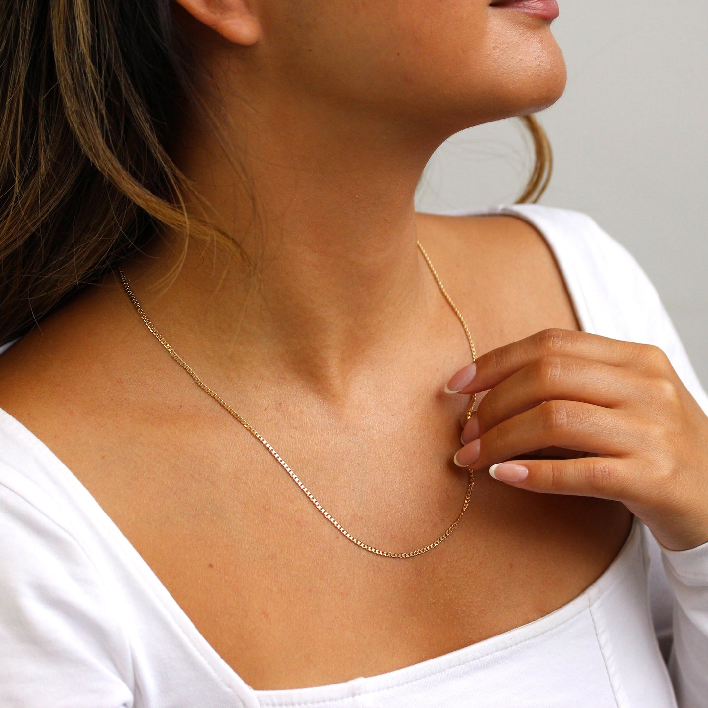 Collier gourmette en or 9 carats de 2 mm d'épaisseur, taille diamant, 50 cm
