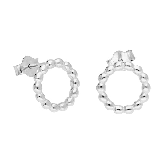 Boucles d'oreilles à tige en argent sterling avec perles à pompon et cercle Karma