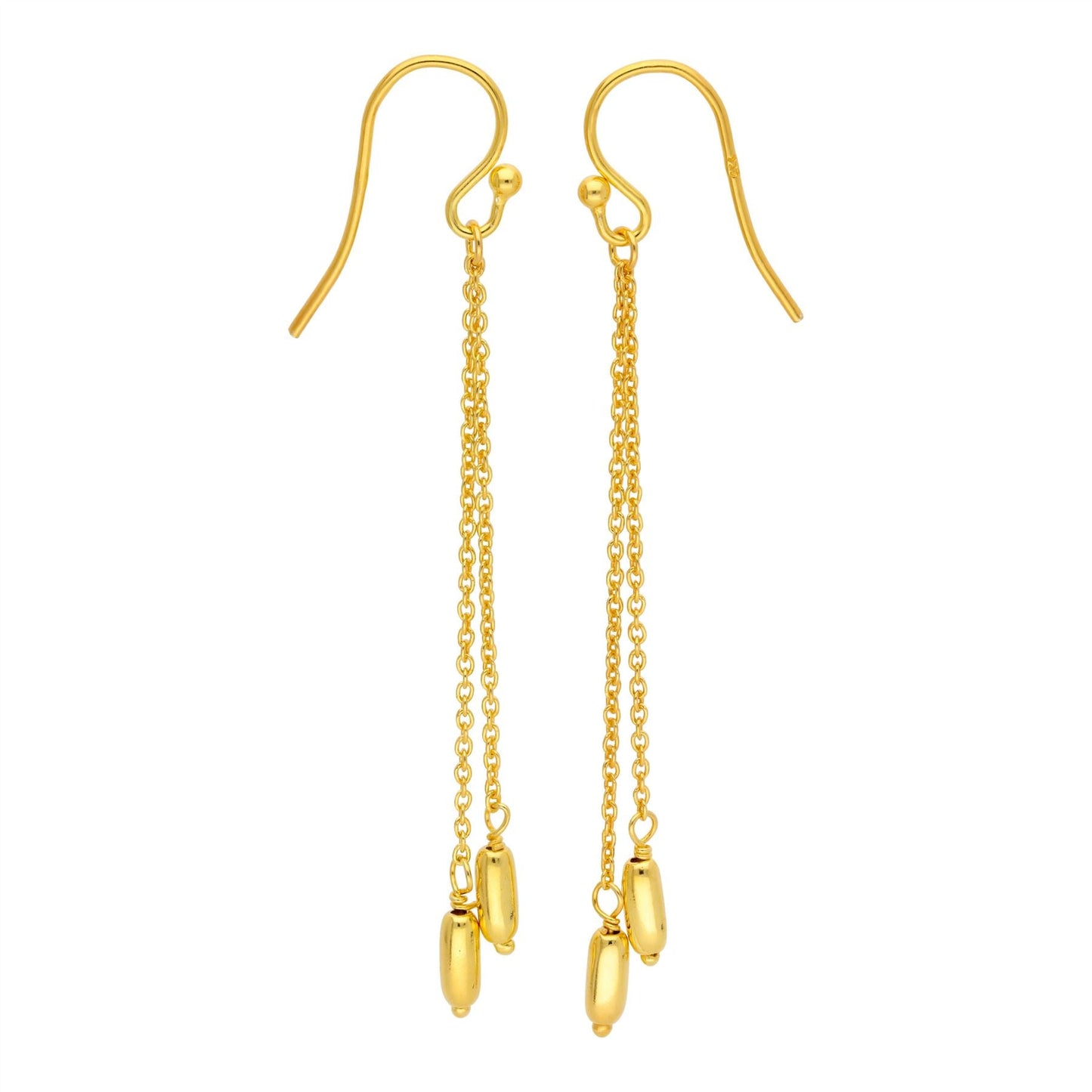 Boucles d'oreilles pendantes en argent sterling plaqué or avec double pépite