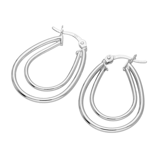 Boucles d'oreilles créoles modernes en argent sterling à double ovale de 18 mm