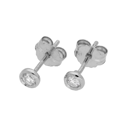 Boucles d'oreilles rondes en or blanc 9 carats avec diamant de 0,09 ct