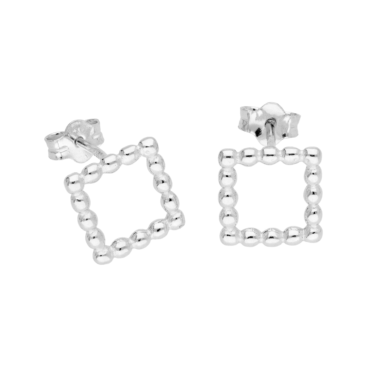 Boucles d'oreilles à tige carrées ouvertes en argent sterling avec perles à pompons