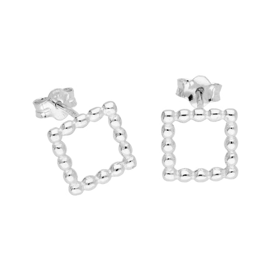 Boucles d'oreilles à tige carrées ouvertes en argent sterling avec perles à pompons