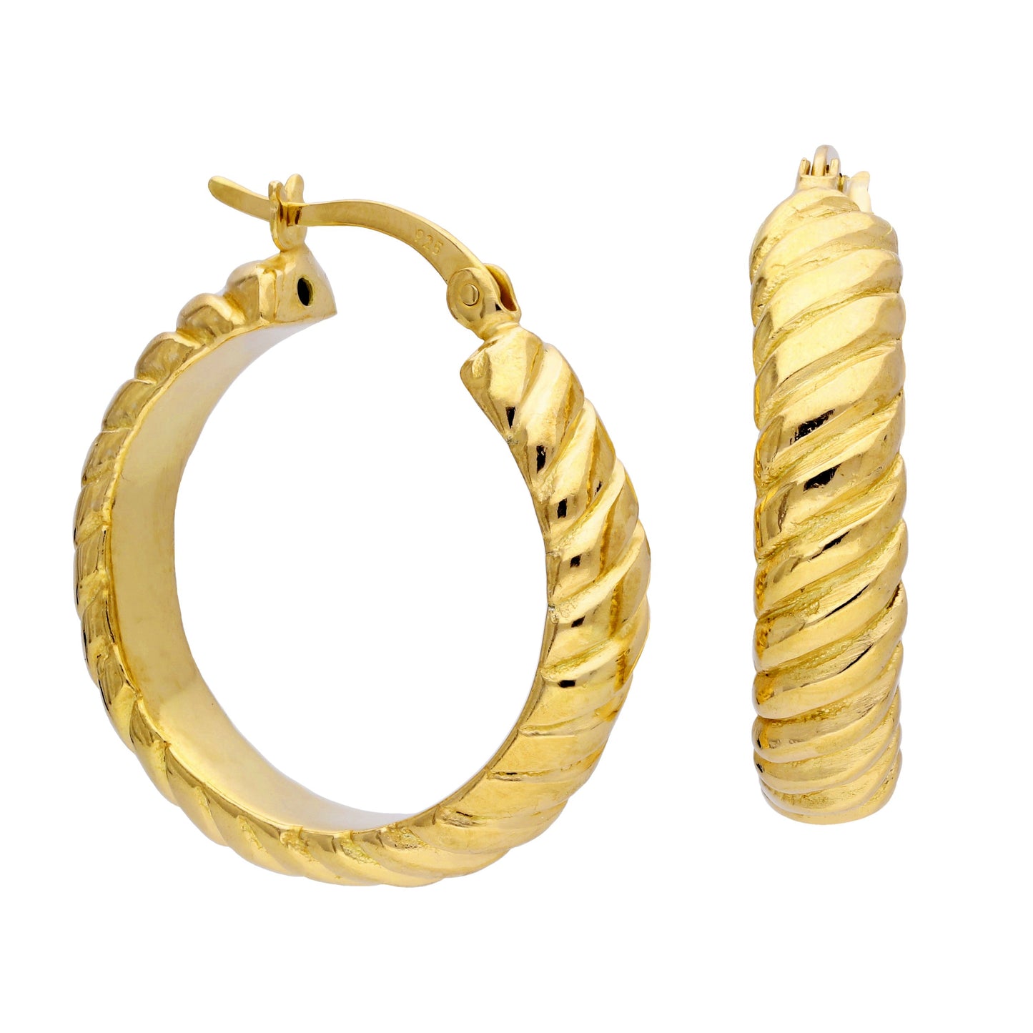 Boucles d'oreilles créoles torsadées en argent sterling plaqué or de 26 mm