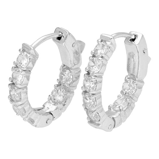 Boucles d'oreilles créoles à charnière en argent sterling et zircones cubiques de 20 mm