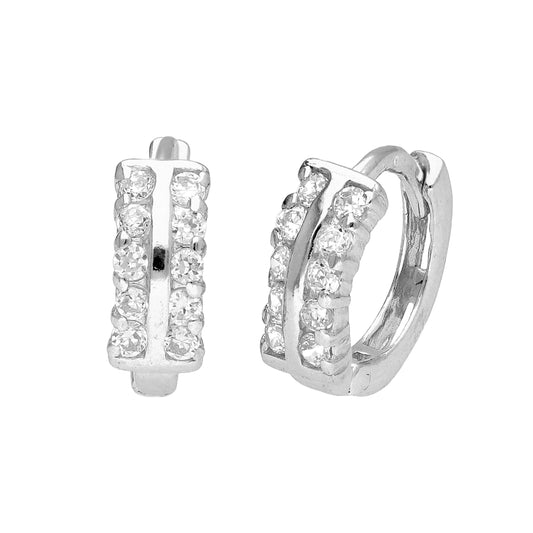 Boucles d'oreilles Huggie à charnière en argent sterling et zircone cubique de 12 mm