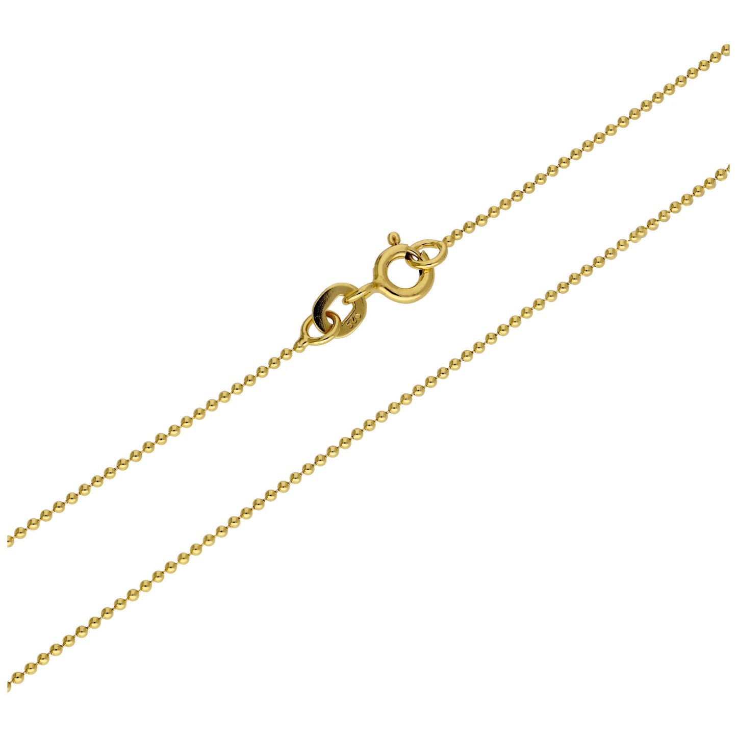 Chaîne à billes en argent sterling plaqué or de 1 mm, 55 cm
