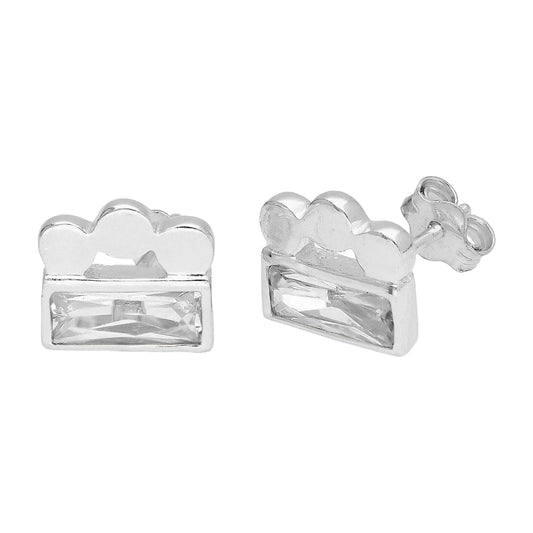 Boucles d'oreilles à tige en argent sterling avec triple perle à pompon et zircone cubique