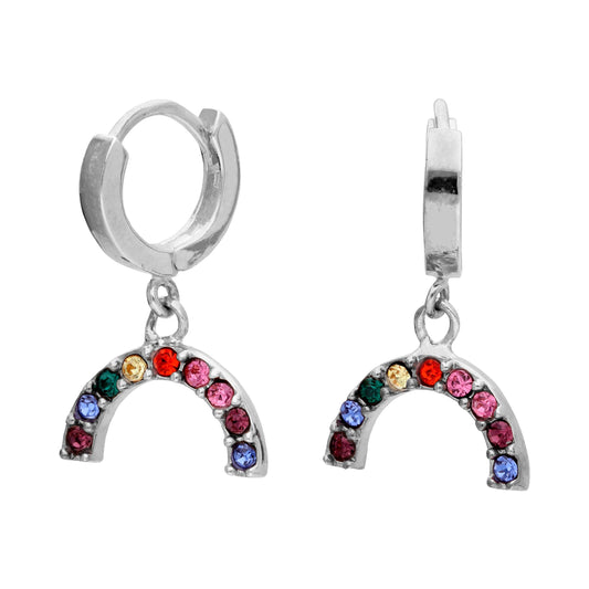 Boucles d'oreilles créoles arc-en-ciel en argent sterling et zircones cubiques de 10 mm