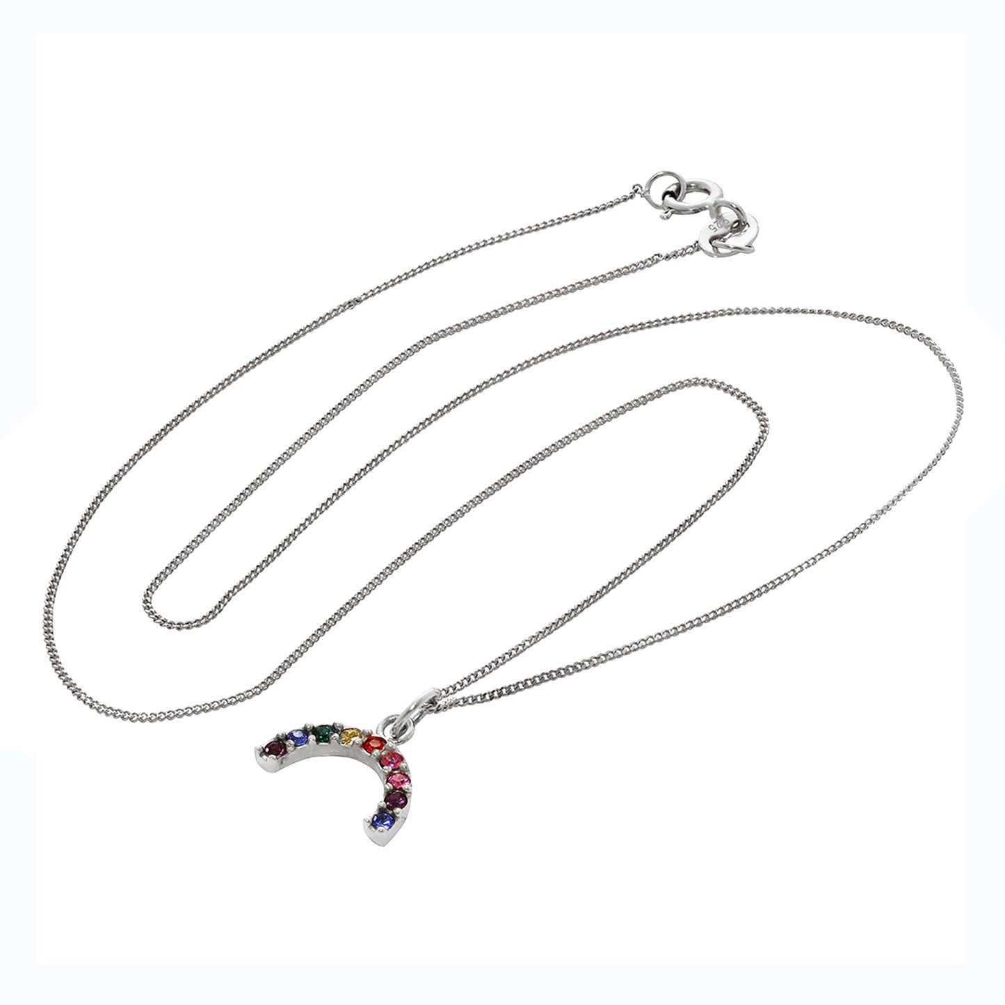 Collier arc-en-ciel en argent sterling avec zircones cubiques de 35 à 81 cm