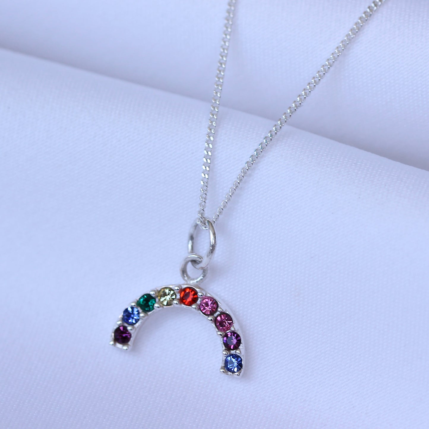 Collier arc-en-ciel en argent sterling avec zircones cubiques de 35 à 81 cm