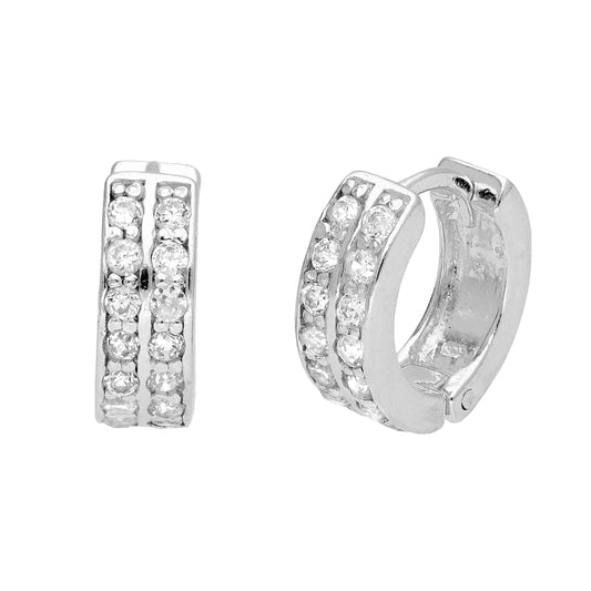 Petites boucles d'oreilles créoles doubles en argent sterling et zircones cubiques