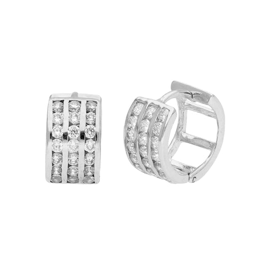 Boucles d'oreilles créoles en argent sterling serties de trois zircones cubiques