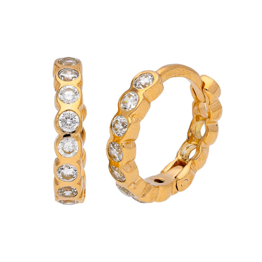 Boucles d'oreilles créoles en argent sterling plaqué or avec zircones cubiques