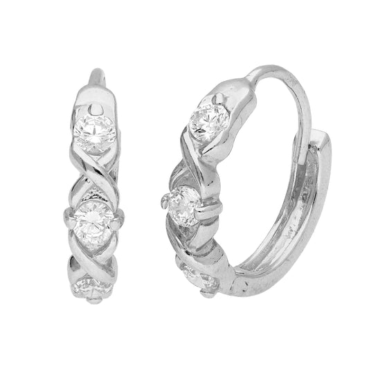 Boucles d'oreilles créoles triples entrelacées en argent sterling et zircones cubiques