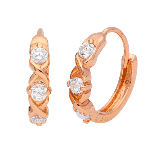 Boucles d'oreilles Huggie en argent sterling plaqué or rose avec triple zircone cubique