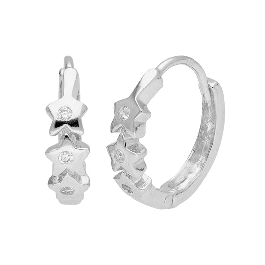 Boucles d'oreilles créoles triple étoile en argent sterling et zircone cubique de 17 mm