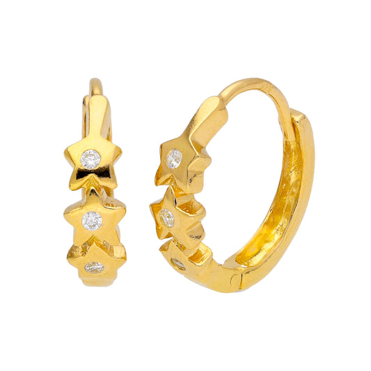 Boucles d'oreilles Huggie triple étoile en argent sterling plaqué or et zircones cubiques