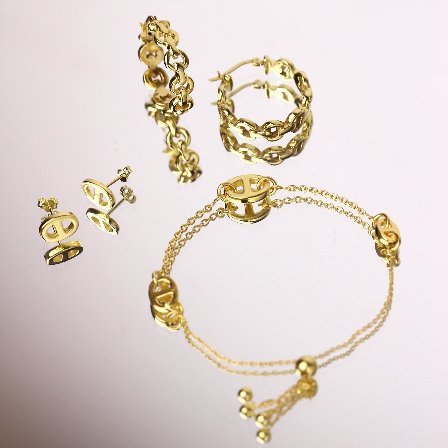 Boucles d'oreilles à tige en argent sterling plaqué or à maillons épais