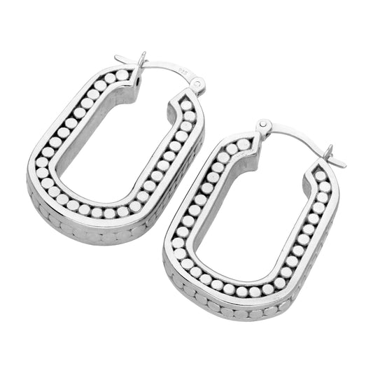 Boucles d'oreilles créoles à maillons ovales épais et perles en argent sterling