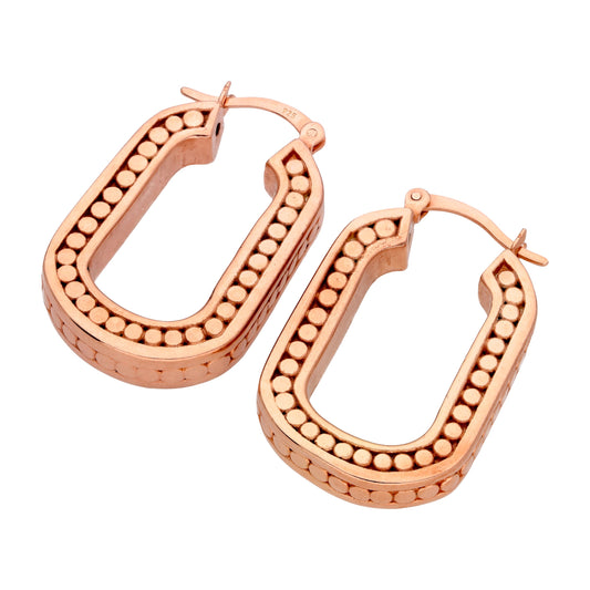 Boucles d'oreilles créoles ovales en argent sterling plaqué or rose avec perles