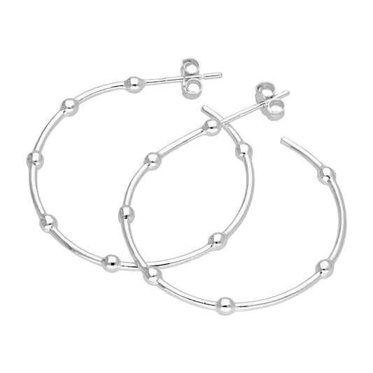 Boucles d'oreilles créoles ouvertes en argent sterling avec perles à pompons de 30 mm
