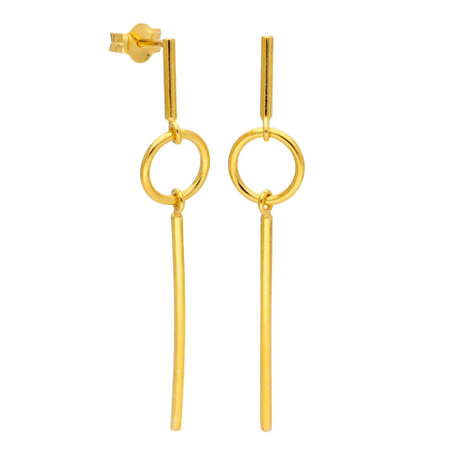 Boucles d'oreilles pendantes en argent sterling plaqué or avec barre circulaire