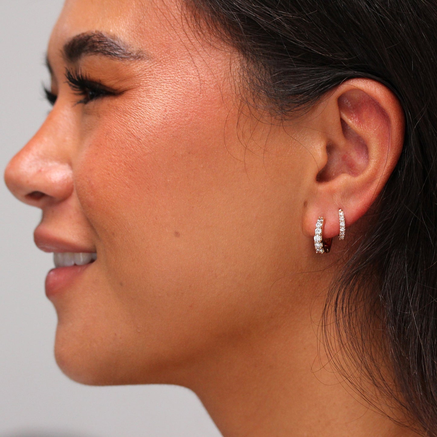 Boucles d'oreilles créoles en argent sterling plaqué or rose avec zircones cubiques de 14 mm