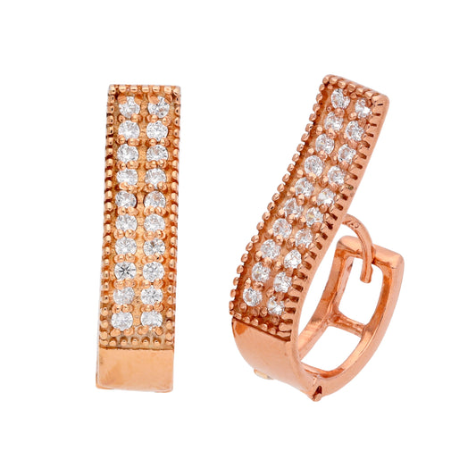 Boucles d'oreilles créoles en argent sterling plaqué or rose avec zircones cubiques