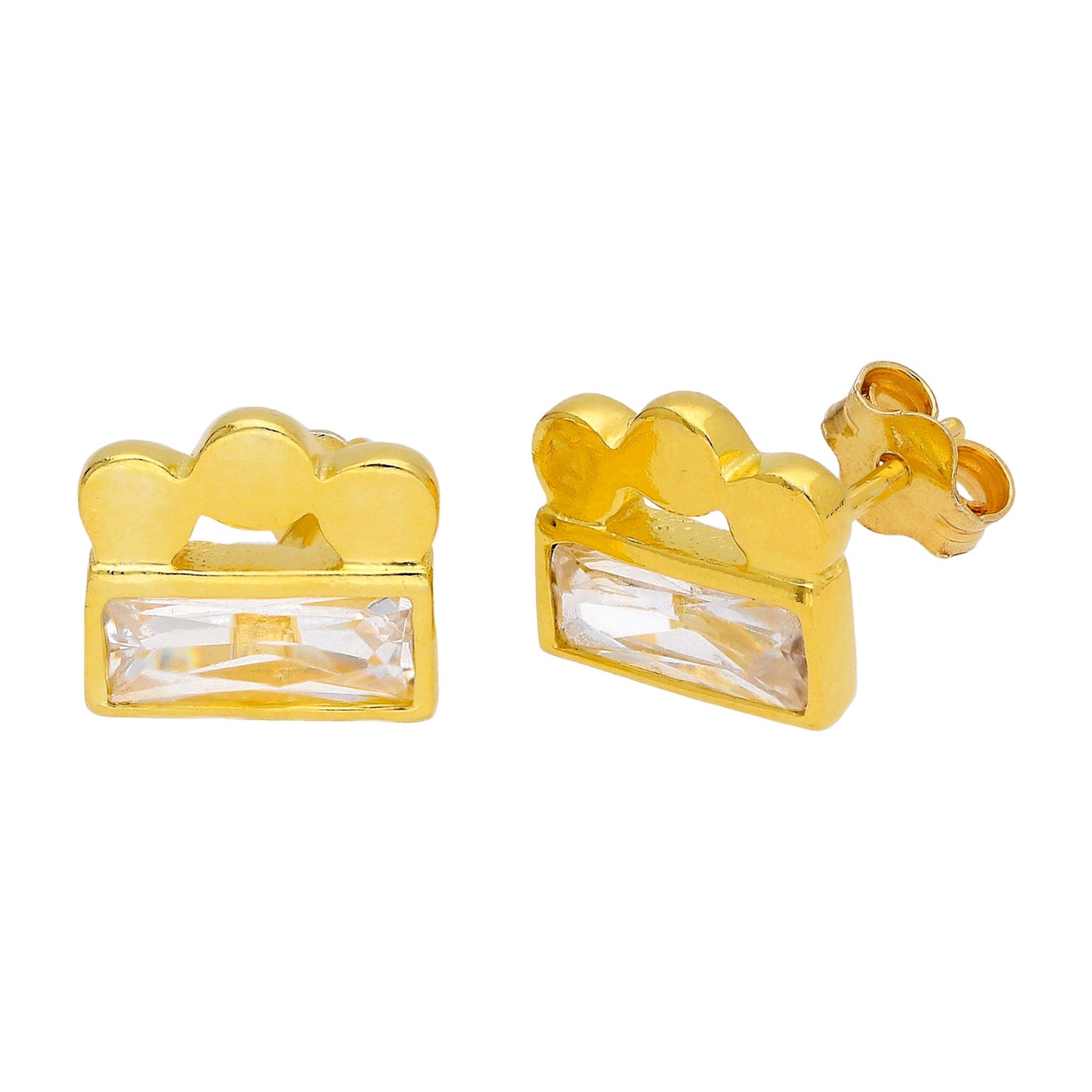 Boucles d'oreilles à tige en argent sterling plaqué or avec perles en forme de baguette et zircones cubiques