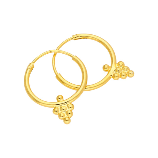 Boucles d'oreilles créoles en argent sterling plaqué or avec perles et diamants de 14 mm