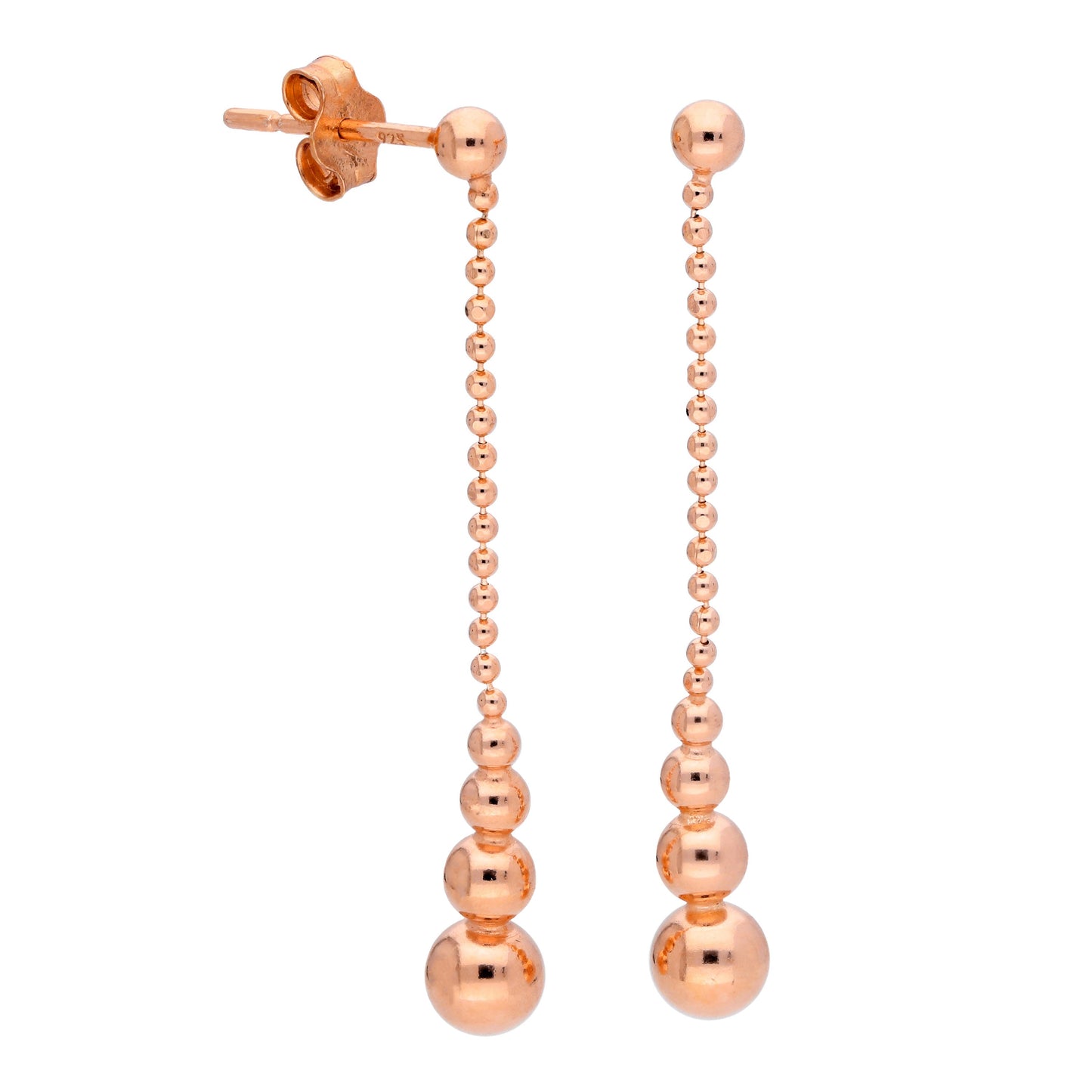Boucles d'oreilles pendantes en argent sterling plaqué or rose avec perles et boules