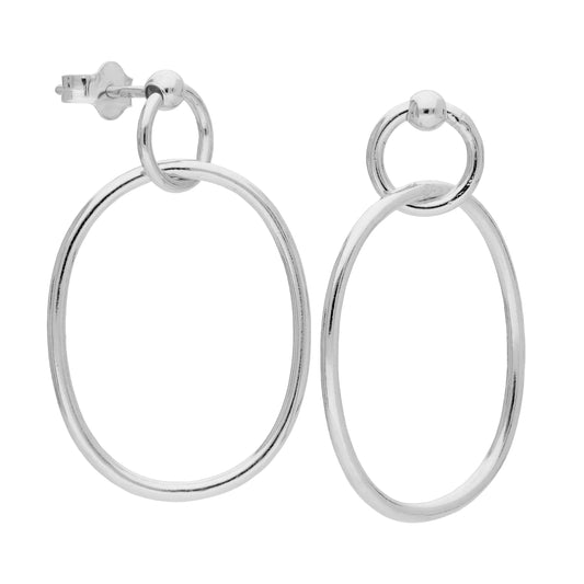 Boucles d'oreilles pendantes ovales en argent sterling avec cercles entrelacés