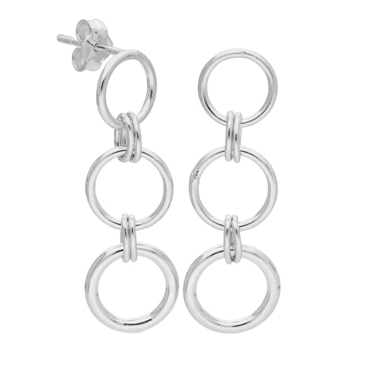 Boucles d'oreilles pendantes à triple maillon rond en argent sterling