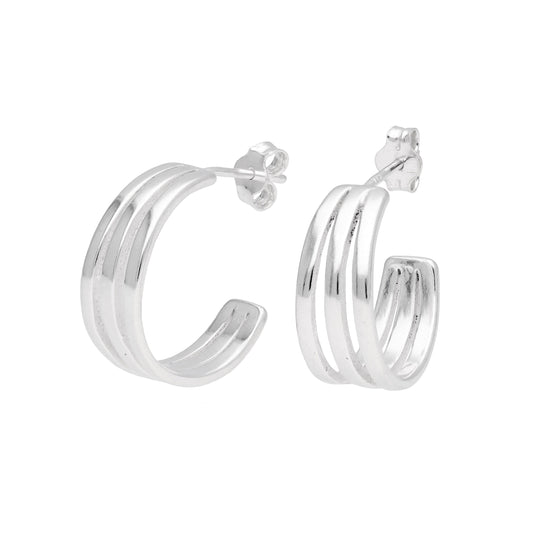 Boucles d'oreilles créoles ouvertes triple ligne en argent sterling