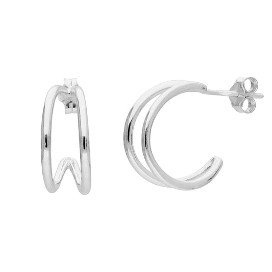 Boucles d'oreilles créoles ouvertes à double ligne en argent sterling
